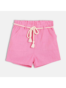 MINI KLUB - Pink Cotton Solid Shorts with Belt (Set of 2)