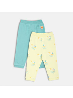 MINI KLUB - Cotton Solid & Boat Printed Knit Joggers (Pack Of 2)