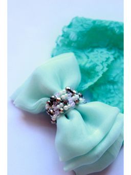 Choko - Kids Adjustable Lace Bow Hairband with Pearls and Silver Crystals-Baby Blue