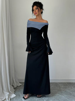 Outzidr - Black Full Sleeve Off Shoulder Dress