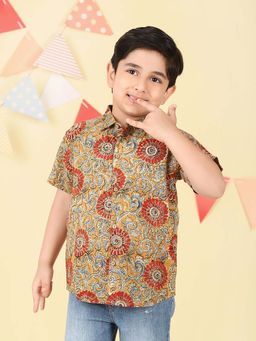 Fabindia - Yellow Cotton Kalamkari Printed Shirt