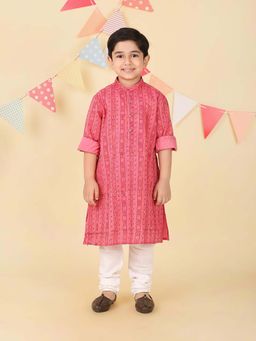Fabindia - Pink Cotton Hand Block Printed Long Kurta