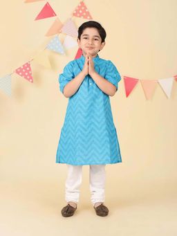 Fabindia - Blue Cotton Hand Block Printed Long Kurta