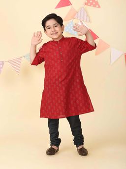 Fabindia - Red Cotton Hand Block Printed Long Kurta