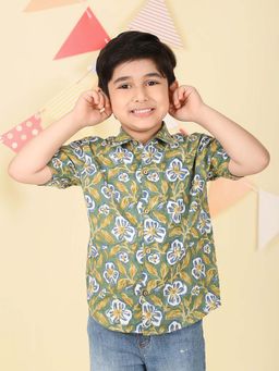 Fabindia - Green Cotton Hand Block Printed Shirt