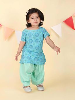 Fabindia - Light Blue Cotton Blend Printed Kurta & Salwar