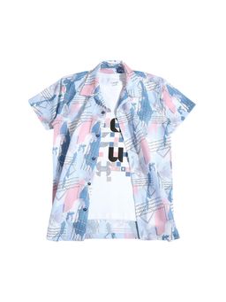 CAVIO - Boys Printed Blue Shirt And Regular Fit T-Shirt