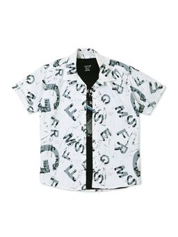 CAVIO - Boys Typographic Grey Casual Shirt And Regular Fit T-Shirt