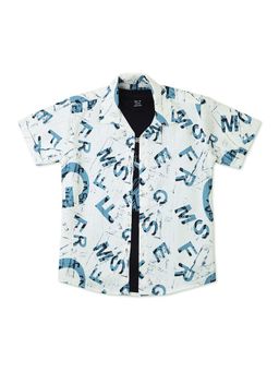 CAVIO - Boys Typographic White Casual Shirt And Regular Fit T-Shirt