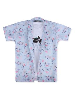 CAVIO - Boys Floral Blue Casual Shirt And Regular Fit T-Shirt