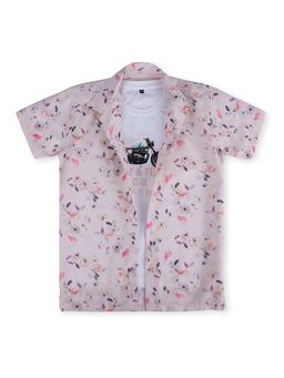 CAVIO - Boys Floral Cream Casual Shirt And Regular Fit T-Shirt