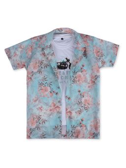 CAVIO - Boys Floral Green Casual Shirt And Regular Fit T-Shirt