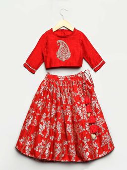 Poochkie - Hand Embroidered Choli And Brocade Lehenga