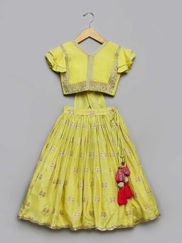 Poochkie - Lime Yellow Embroidered Lehenga & Choli