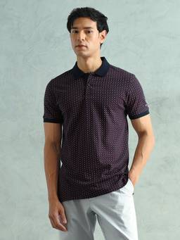 Arrow Sports - Men Navy Blue Printed Regular Fit Polo T-shirt