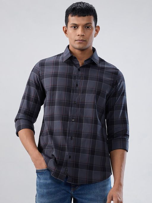 Spykar Men Grey Checks Regular Fit Shirt