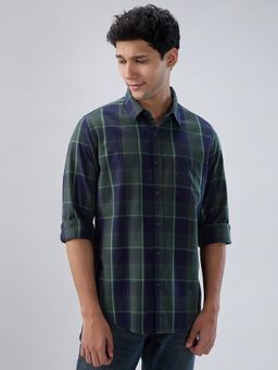Spykar - Men Green-Navy Blue Checks Regular Fit Shirt