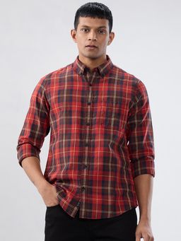 Spykar - Men Red Checks Regular Fit Shirt