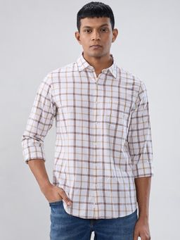 Spykar - Men Brown-White Checks Regular Fit Shirt