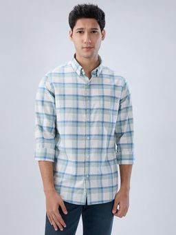 Spykar - Men Green-Blue Checks Regular Fit Shirt
