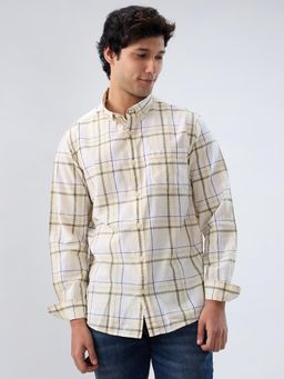 Spykar - Men Beige-White Checks Regular Fit Shirt