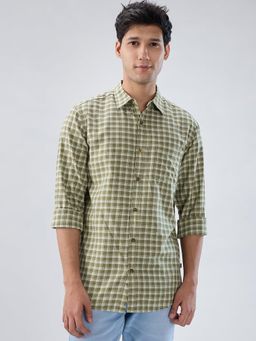 Spykar - Men Olive Checks Regular Fit Shirt