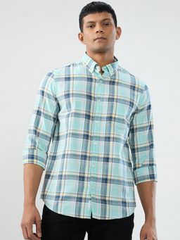 Spykar - Men Sky Blue Checks Regular Fit Shirt