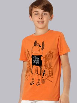 Kidsville - Orange Graphic Print T-Shirt for Boys