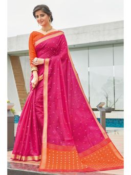 Sangam Prints - Pink Cotton Woven Work Traditional Saree with Unstitched Blouse
