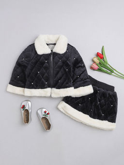 Hopscotch - Girls Black Quilted Jacket and Skirt Set