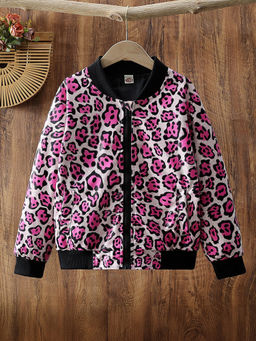 Hopscotch - Girls White and Pink Animal Print Full-Sleeve Jacket