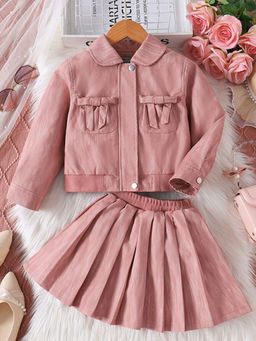 Hopscotch - Girls Pink Bow Applique Jacket and Skirt Set