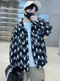 Hopscotch - Boys Black Geometric Print Full-Sleeve Jacket