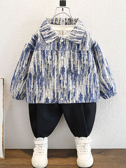 Hopscotch - Boys Blue and White Abstract Print Full-Sleeve Jacket