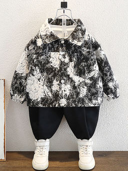 Hopscotch - Boys Black and White Abstract Print Full-Sleeve Jacket