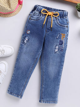 Hopscotch - Girls Blue Embroidered Faded Denim Jeans