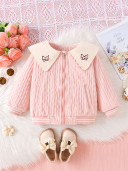 Hopscotch - Girls Pink Textured Full-Sleeve Jacket