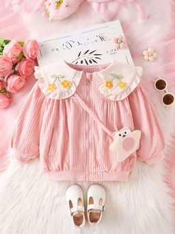 Hopscotch - Textured Full-Sleeve Jacket with Handbag