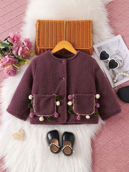 Hopscotch - Girls Purple Pom Embellished Full-Sleeve Jacket