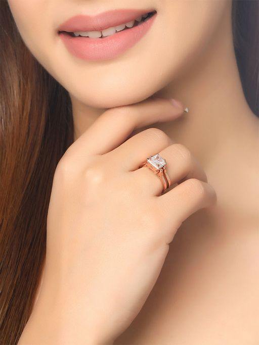 Yellow Chimes Rose Gold Plated dual flip pink and white crystal Adjustable Ring