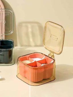 DecorTwist - 4-Compartment Plastic Spice Container Seasoning Box With Lid