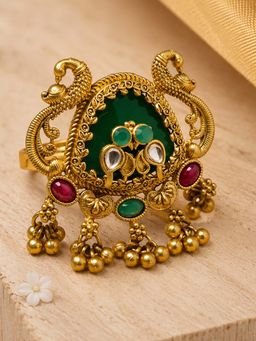 OOMPH - Gold Heritage Rajwadi Peacock Design with Ghungroo Detailing Cocktail Ring