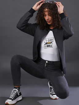 Campus Sutra - Grey Women Solid Stylish Casual Sweatshirts