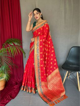 EXCLUSIVA - Red Woven Patola Saree with Unstitched Blouse