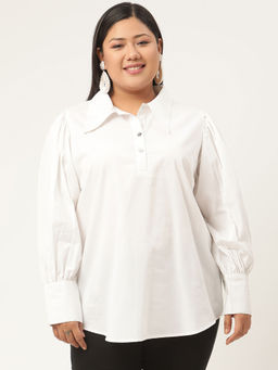 theRebelinme - Plus Size Womens White Solid Color Shirt Style Top