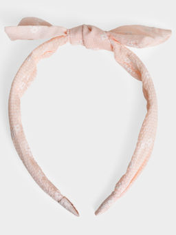 Mi Arcus - Soft Textured Hairband with Subtle Floral Embroidery and Bow Knot