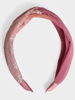 Mi Arcus - Pink Floral Lace Hairband with Sheer and Solid Fabric Twist