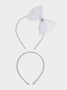 Mi Arcus - Elegant Pearl Bow Accent & Silver Glitter Wrap Hairband (Pack of 2)