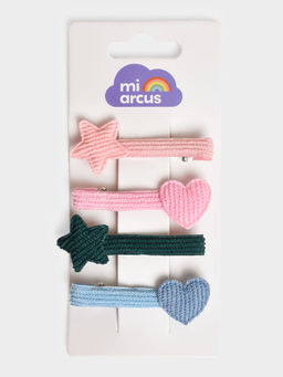 Mi Arcus - Heart & Stars Tic Pac Pins for Girls- Multicolour (Pack of 4)