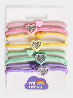 Mi Arcus - Colourful Elastic Hair Ties with Heart Charms- Multicolour (Pack of 8)